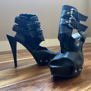 Black Leather Platform Heels